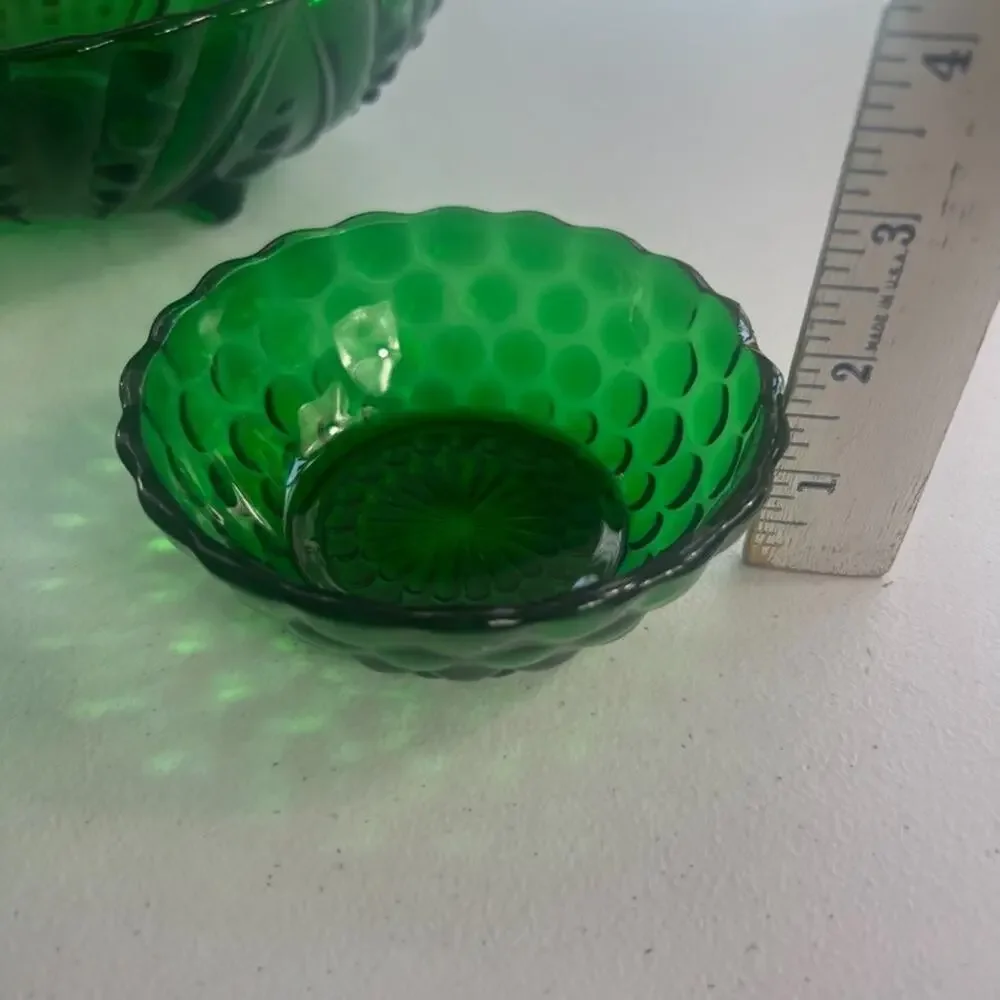 Vintage Anchor Hocking Bowl Set of 4 Forest Green Burple Salad Snack Chip Bowl